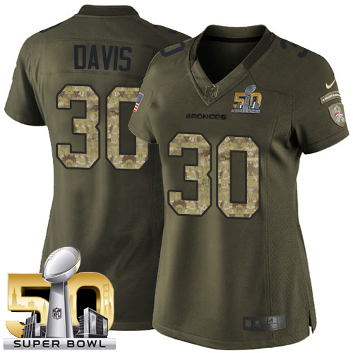 Women's Elite Terrell Davis Super Bowl L Nike Jersey Green - #30 Salute to Service NFL Denver Broncos